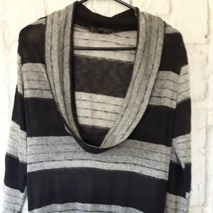 Striped Black Grey Scooped Cow Neck 3/4 Sleeve Top